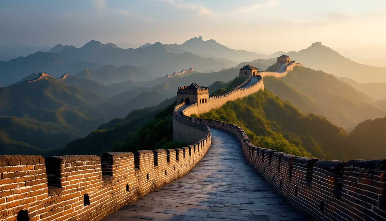 A photograph of capture a photograph of the great wall of china winding through a dramatic landscape