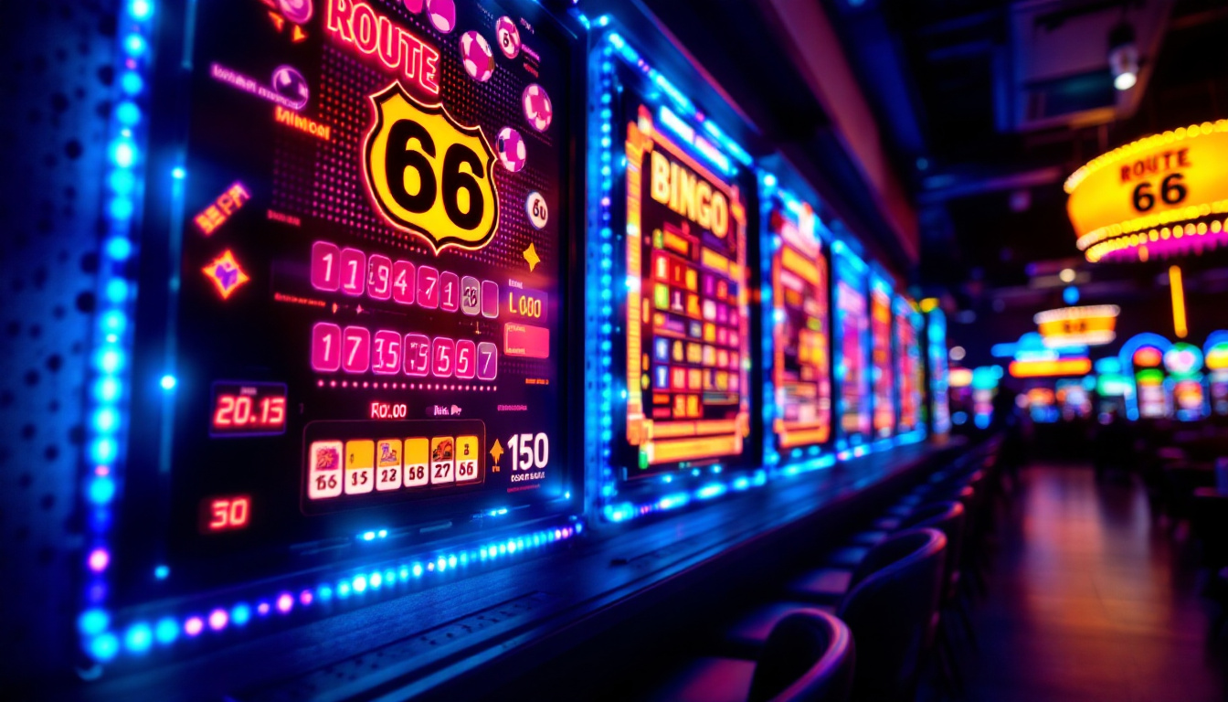 A photograph of capture a photograph of the vibrant led display at the route 66 bingo hall in albuquerque