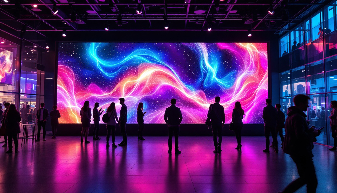 A photograph of a vibrant led display in an engaging setting