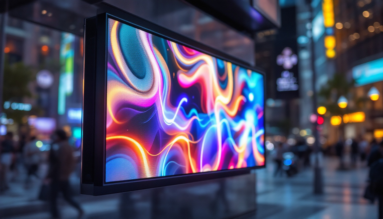A photograph of a vibrant led digital signage display in a bustling urban environment