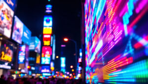 A photograph of a vibrant led display in action