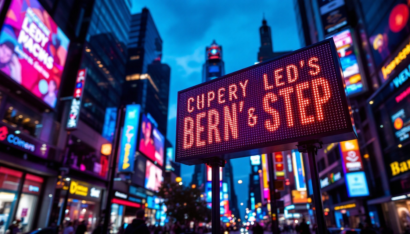A photograph of a vibrant led matrix sign in action