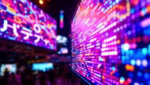A photograph of a vibrant led display in action