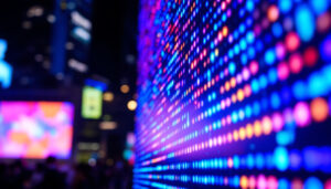 A photograph of a vibrant led display in action