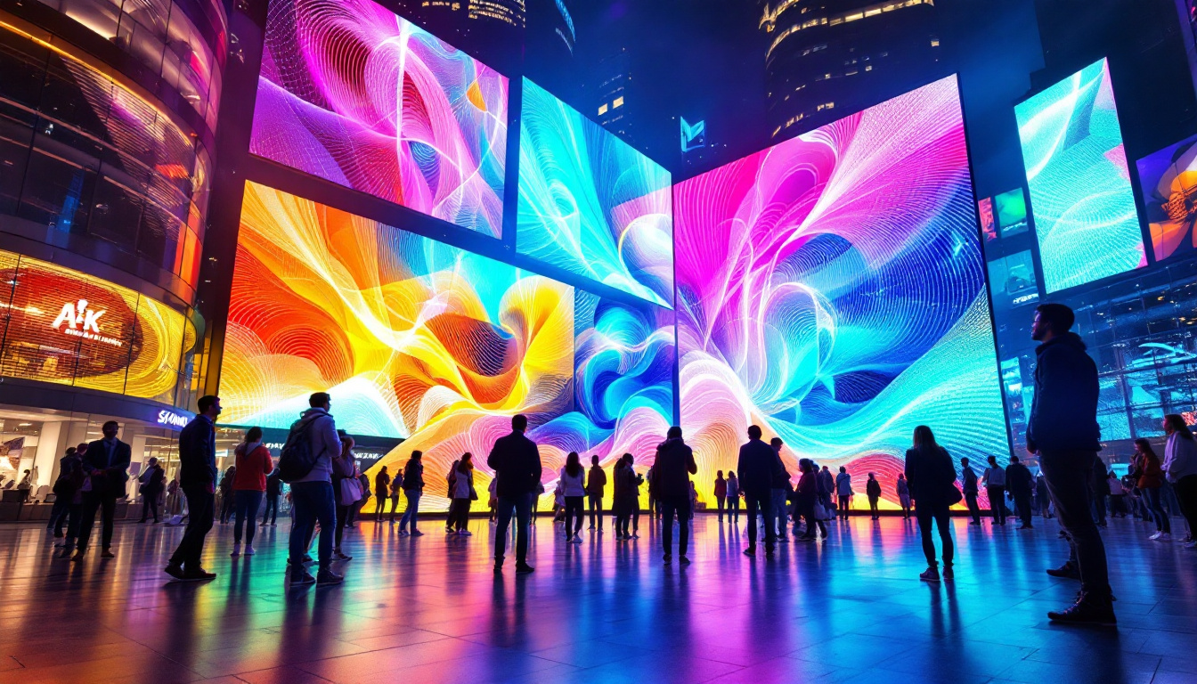 A photograph of a vibrant led display in a dynamic urban setting