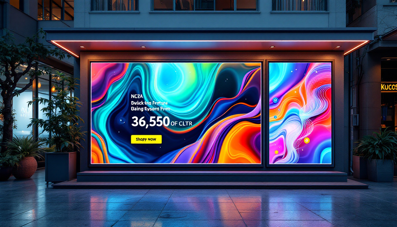 A photograph of a vibrant outdoor display case showcasing a bright led display