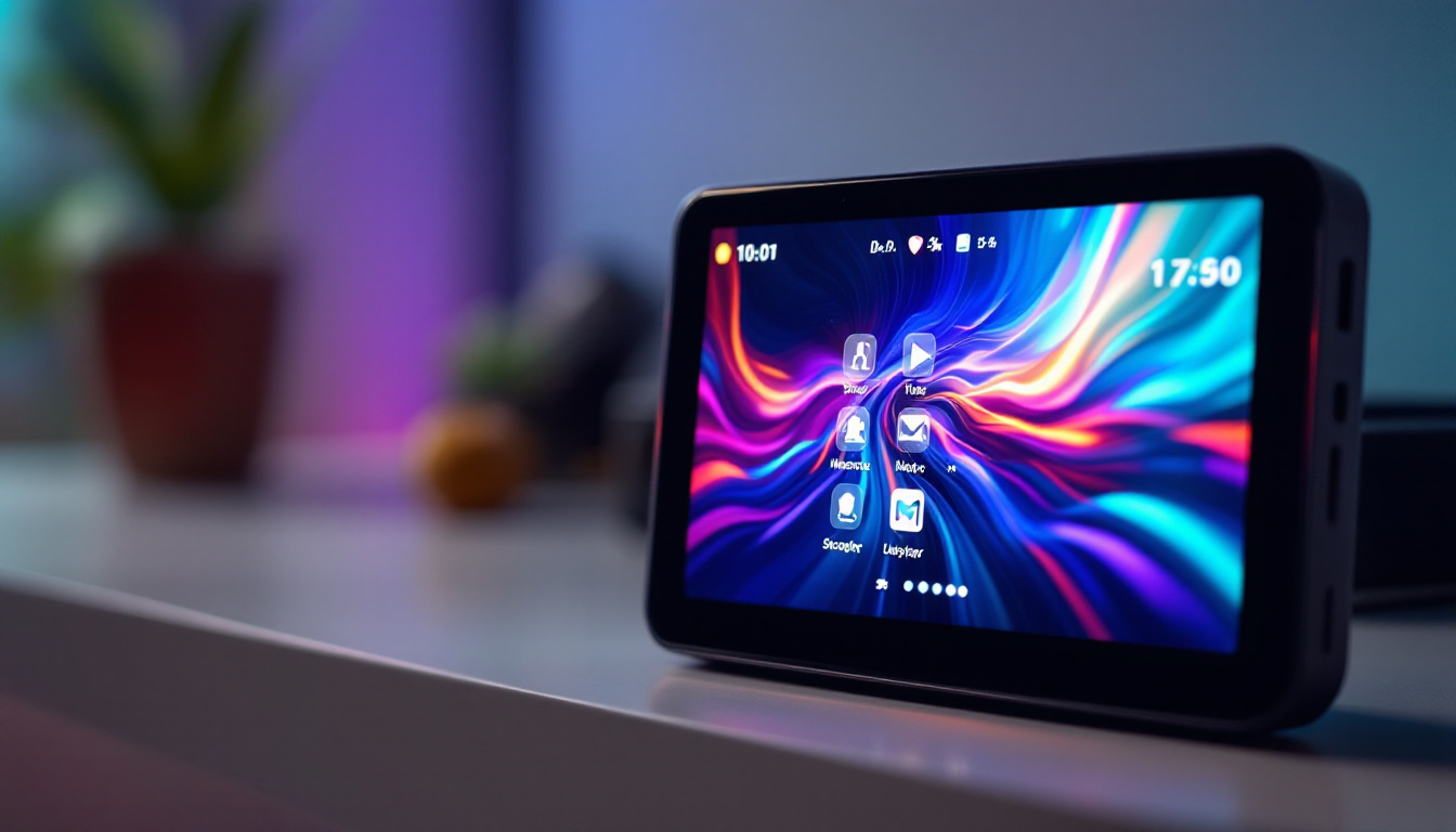 A photograph of capture a photograph of a sleek mini dv player prominently displaying its vibrant led screen
