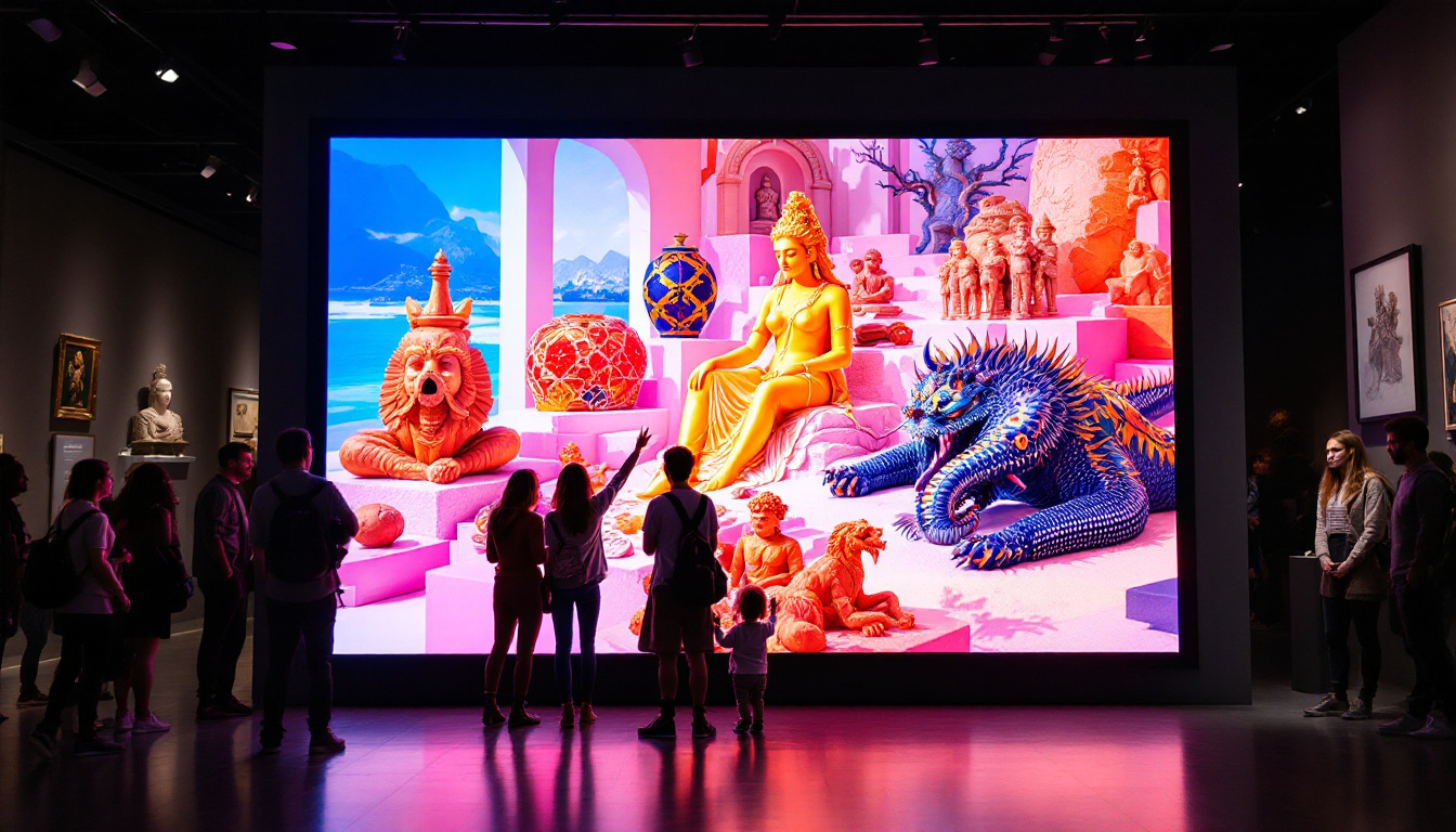 A photograph of a vibrant led display signage in a museum setting
