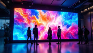 A photograph of a vibrant led display in a modern setting