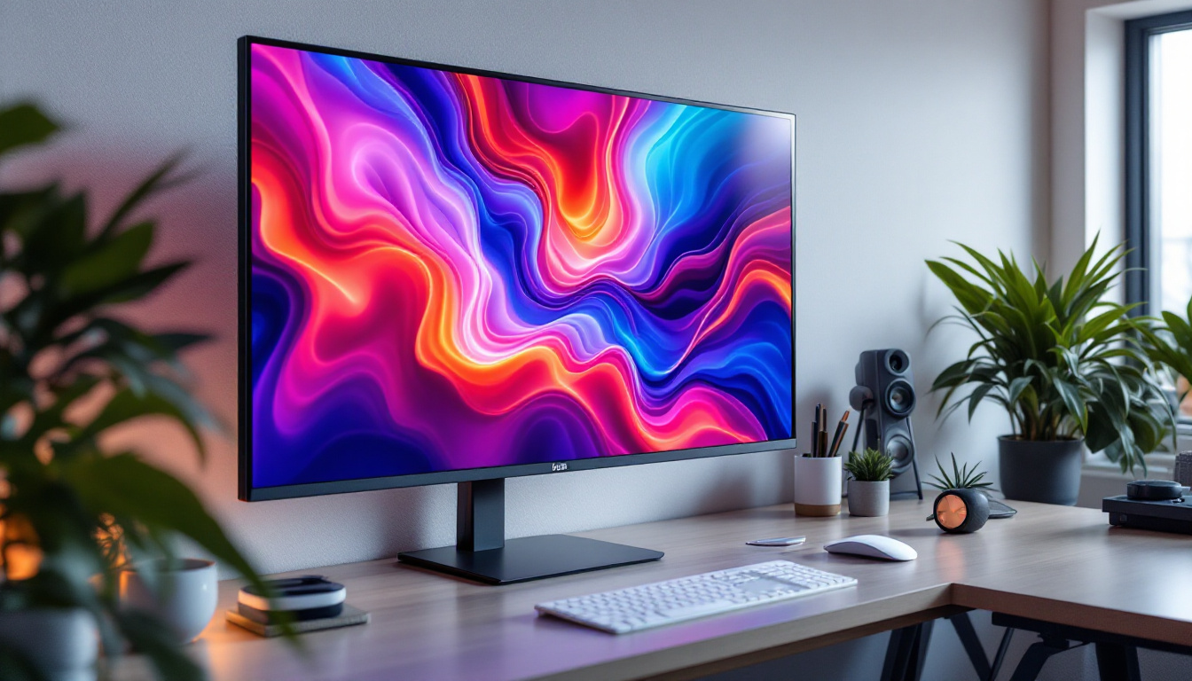 A photograph of a tall led monitor screen displaying vibrant