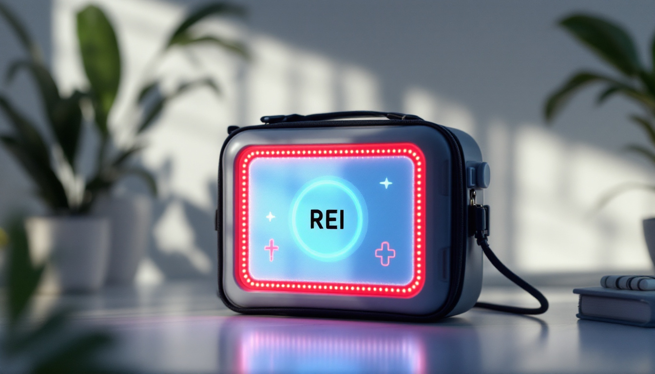 A photograph of the rei medical kit prominently displayed with its led display illuminated