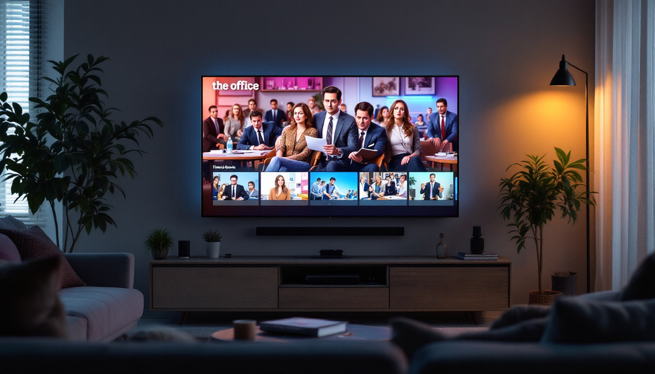 A photograph of a vibrant led display showcasing key moments or characters from "the office