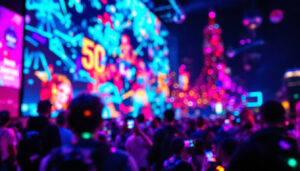 A photograph of a vibrant led display in action