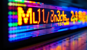 A photograph of a close-up of an led display showcasing vibrant colors and clear text