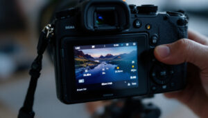 A photograph of a close-up of an lcd display on a camera