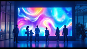 A photograph of a vibrant led display in a modern setting