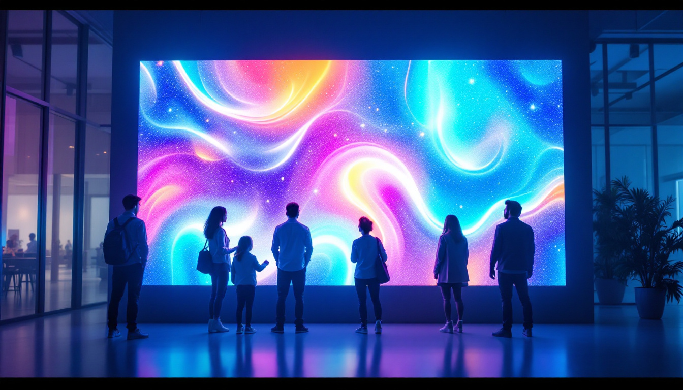 A photograph of a vibrant led display in a modern setting