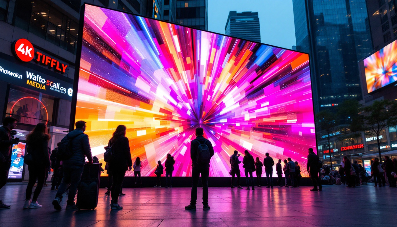 A photograph of a vibrant led display in a bustling urban environment