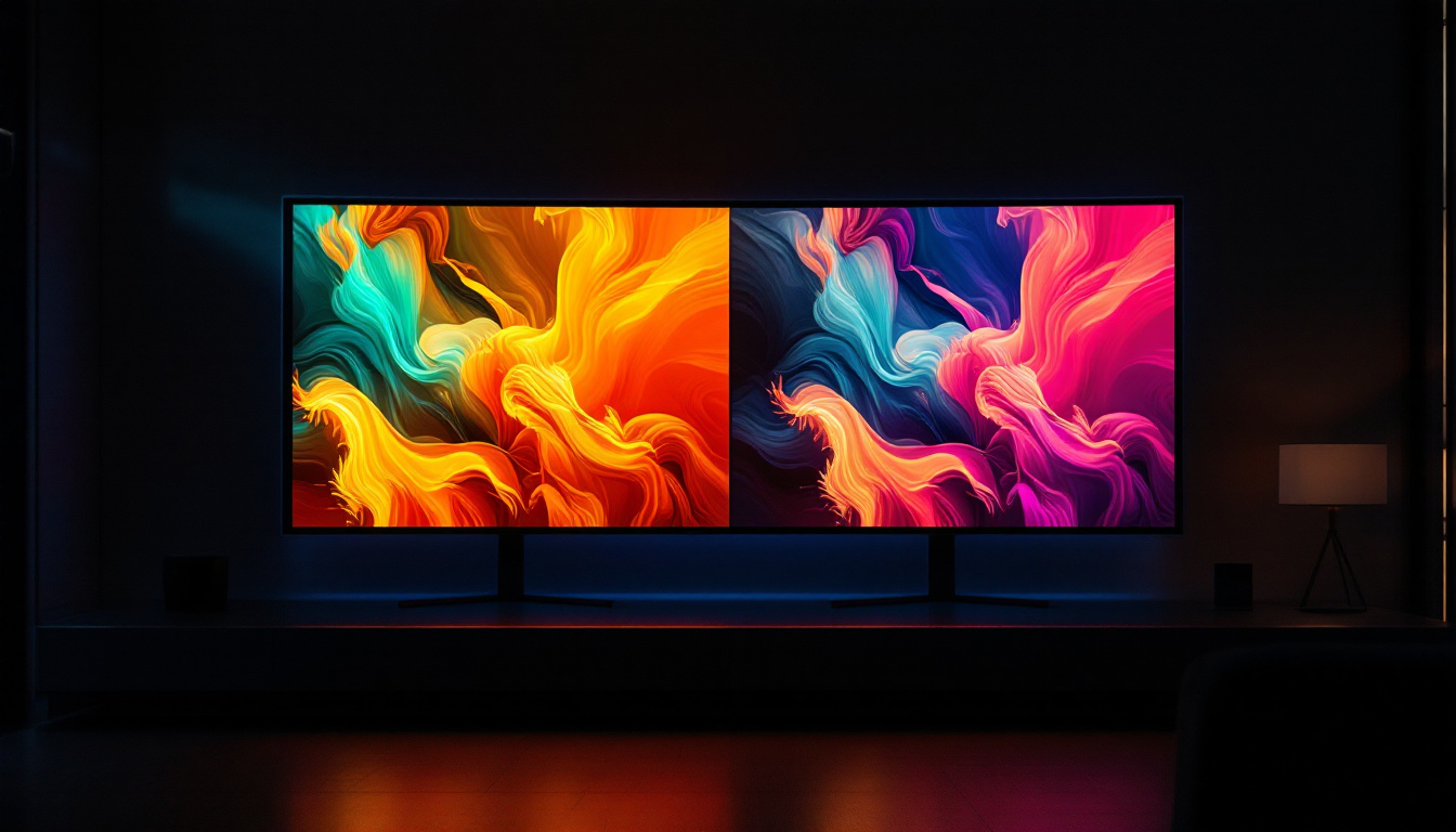 A photograph of a side-by-side comparison of a screen x display and a standard led display
