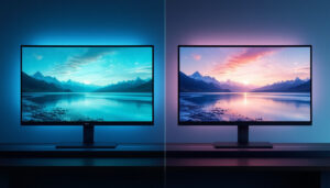 A photograph of a side-by-side comparison of two led displays