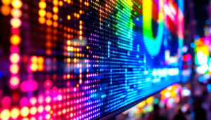 A photograph of a vibrant led display in action