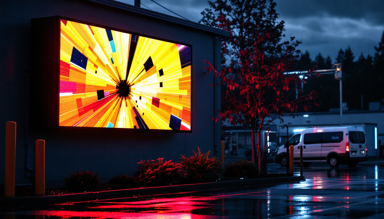 A photograph of capture a photograph of a vibrant led display outside a public storage facility in beaverton