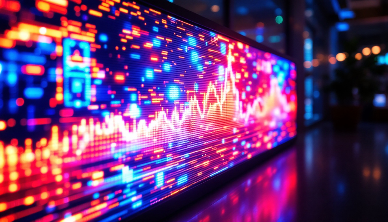 A photograph of a vibrant led display showcasing dynamic visuals
