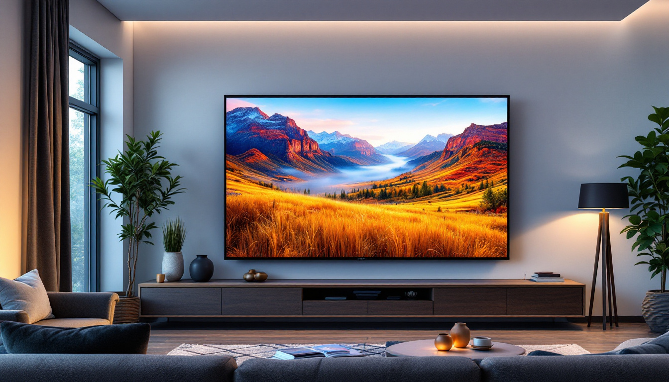 A photograph of a large led rear projection tv in a modern living room setting