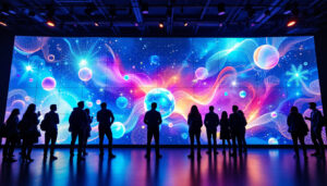 A photograph of a vibrant led wall display in an indoor setting