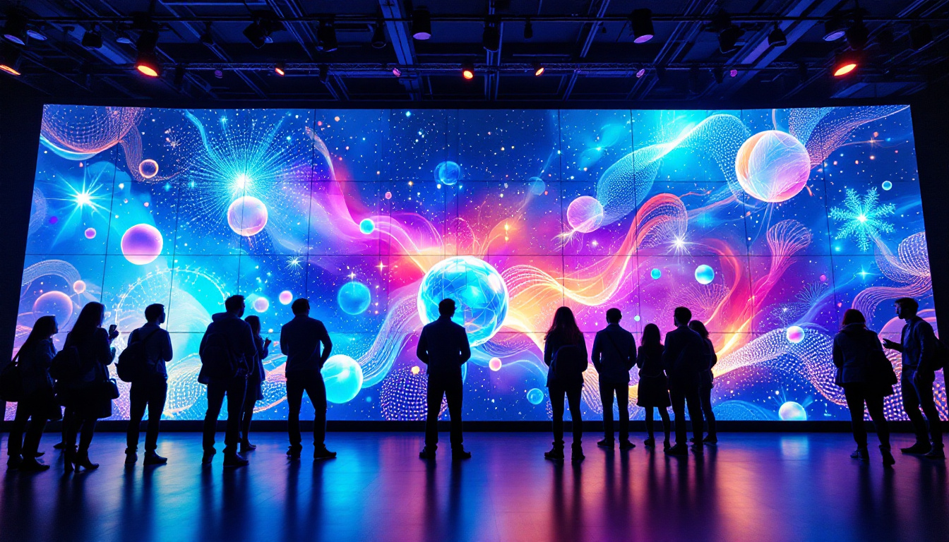 A photograph of a vibrant led wall display in an indoor setting