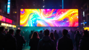 A photograph of a vibrant led display in action