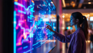 A photograph of a vibrant interactive touch panel in use