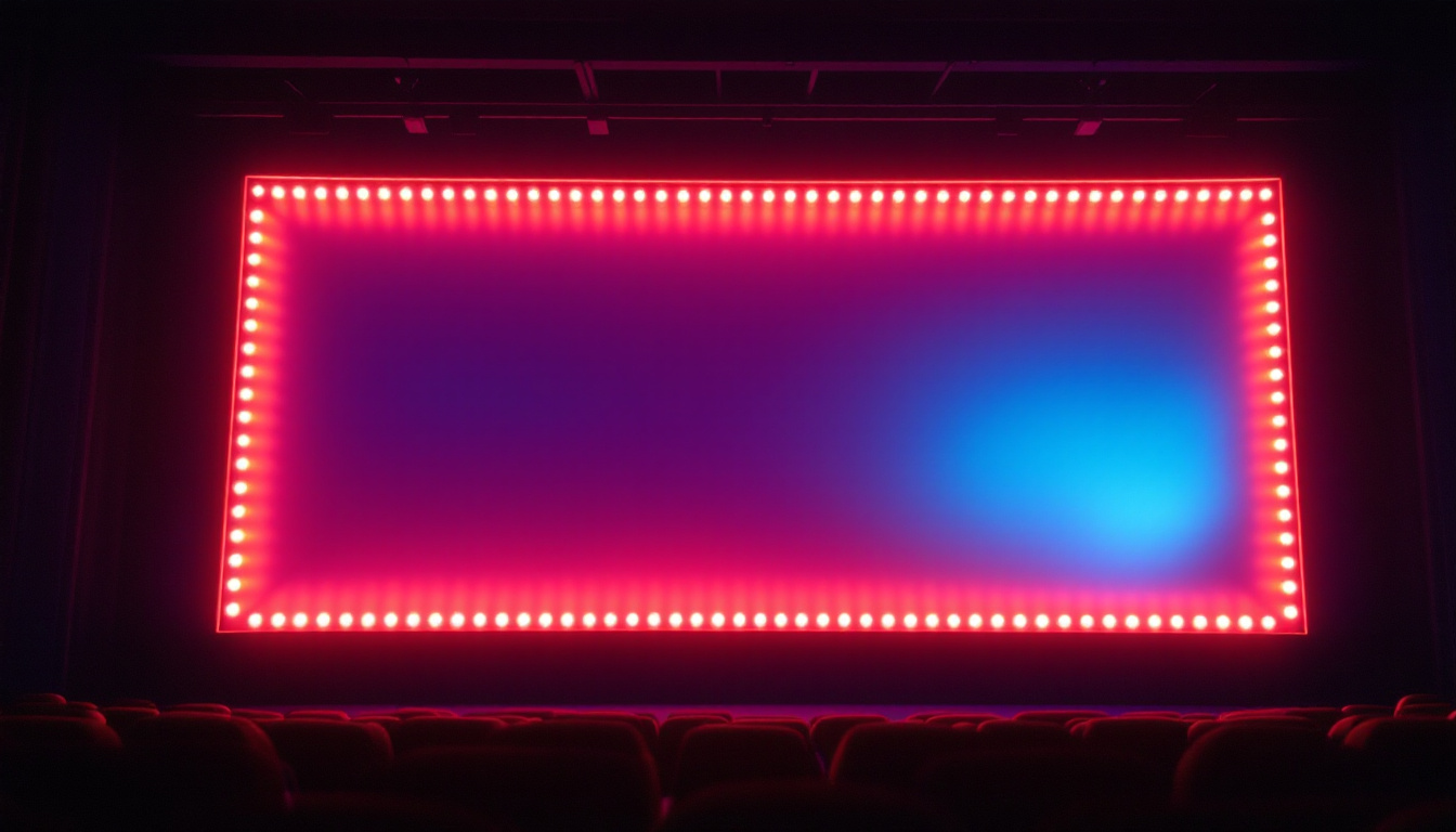 A photograph of a vibrant movie theater screen bordered by dynamic led lights
