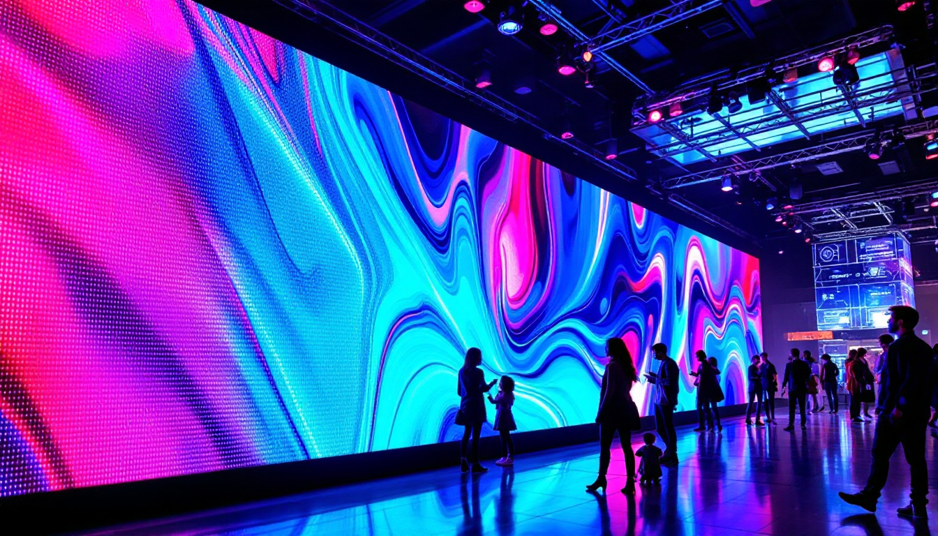 A photograph of capture a photograph of a vibrant led display in a dynamic setting