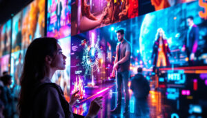 A photograph of a vibrant led display showcasing various content