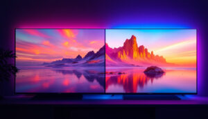 A photograph of a side-by-side comparison of an lcd tv and an led tv