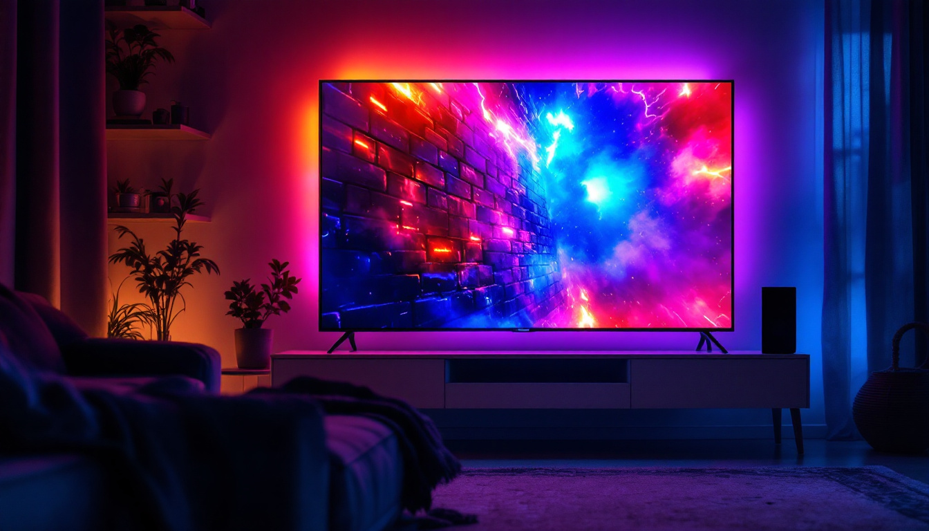 A photograph of a vibrant led display showcasing a scene from "the wall