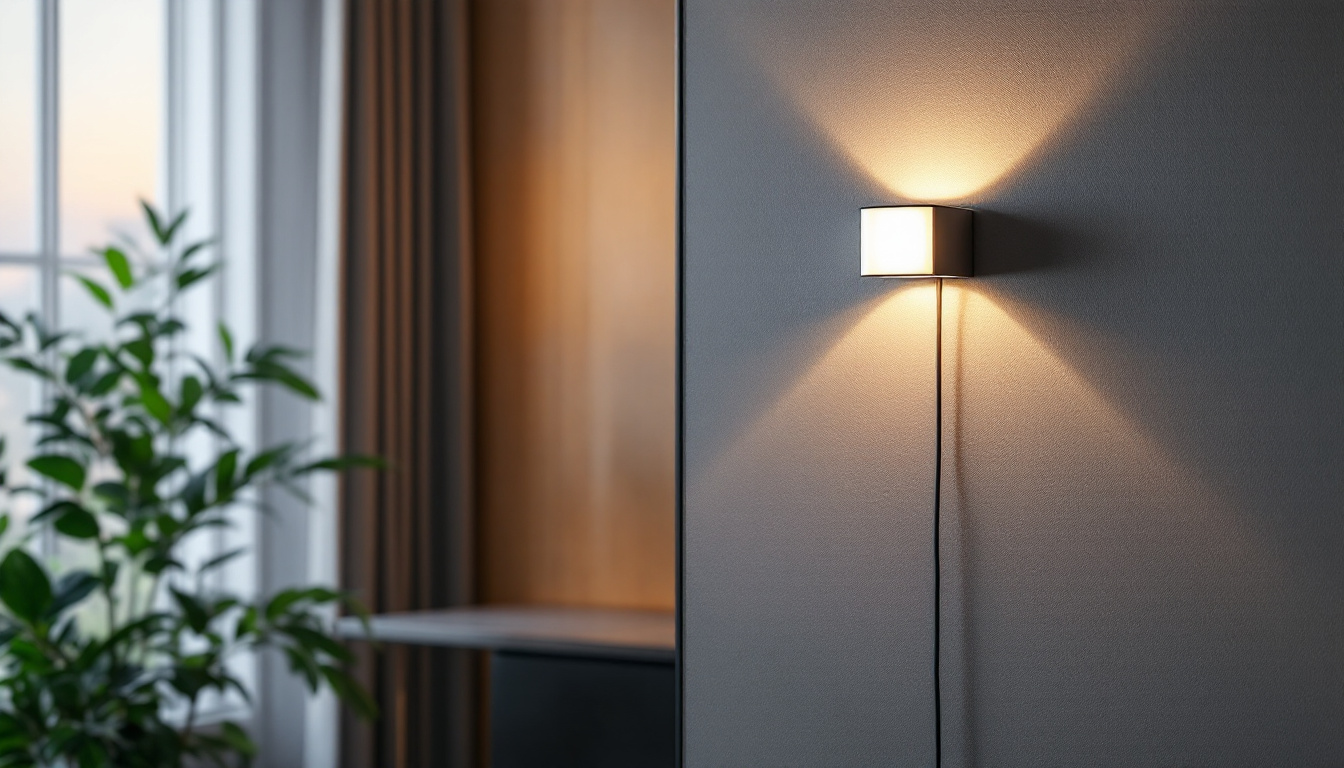 A photograph of a sleek and modern indoor space featuring a stylish led wall mount light