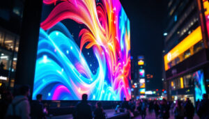 A photograph of a vibrant led display in action