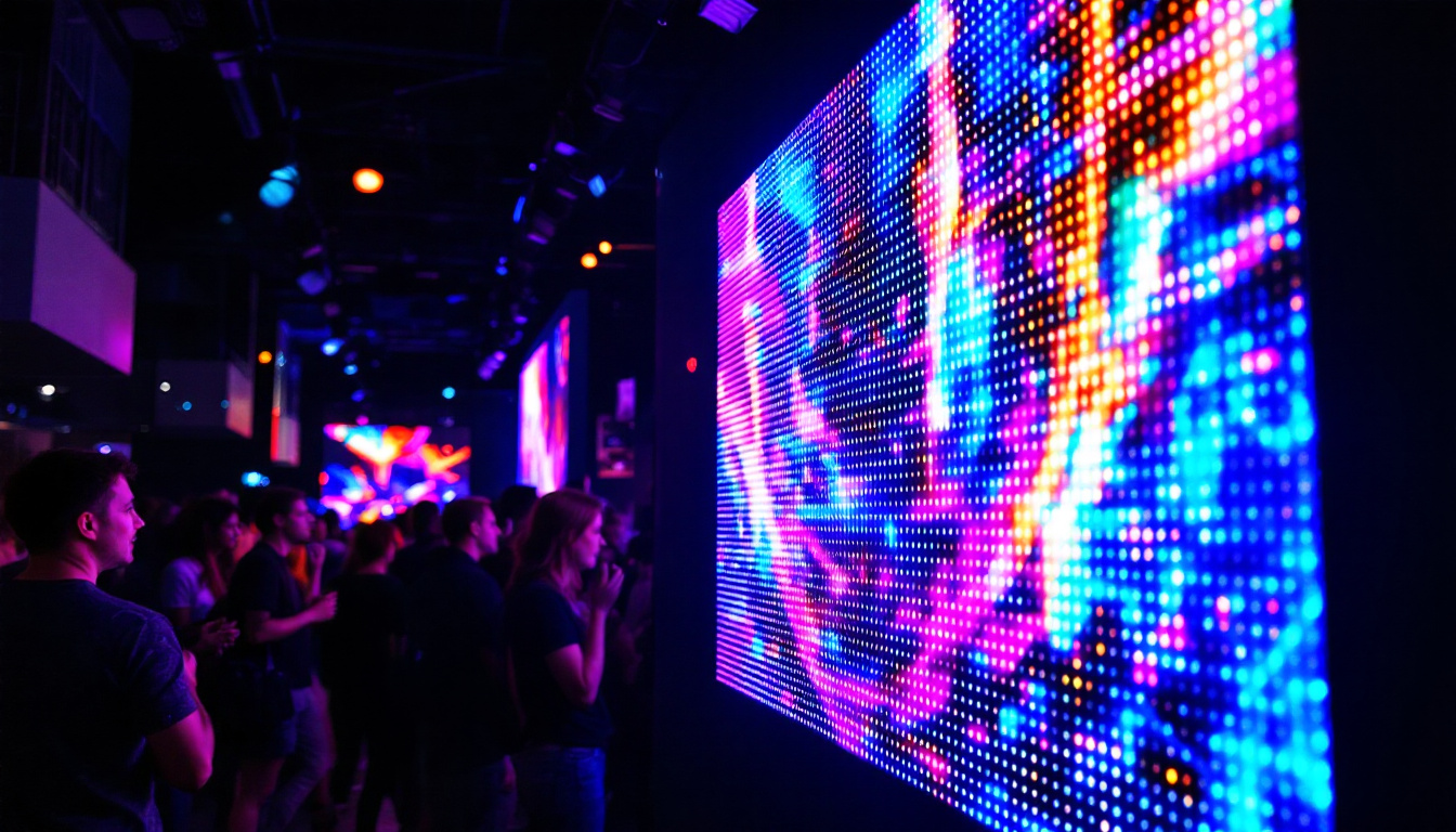 A photograph of a vibrant led display in action at a lively event