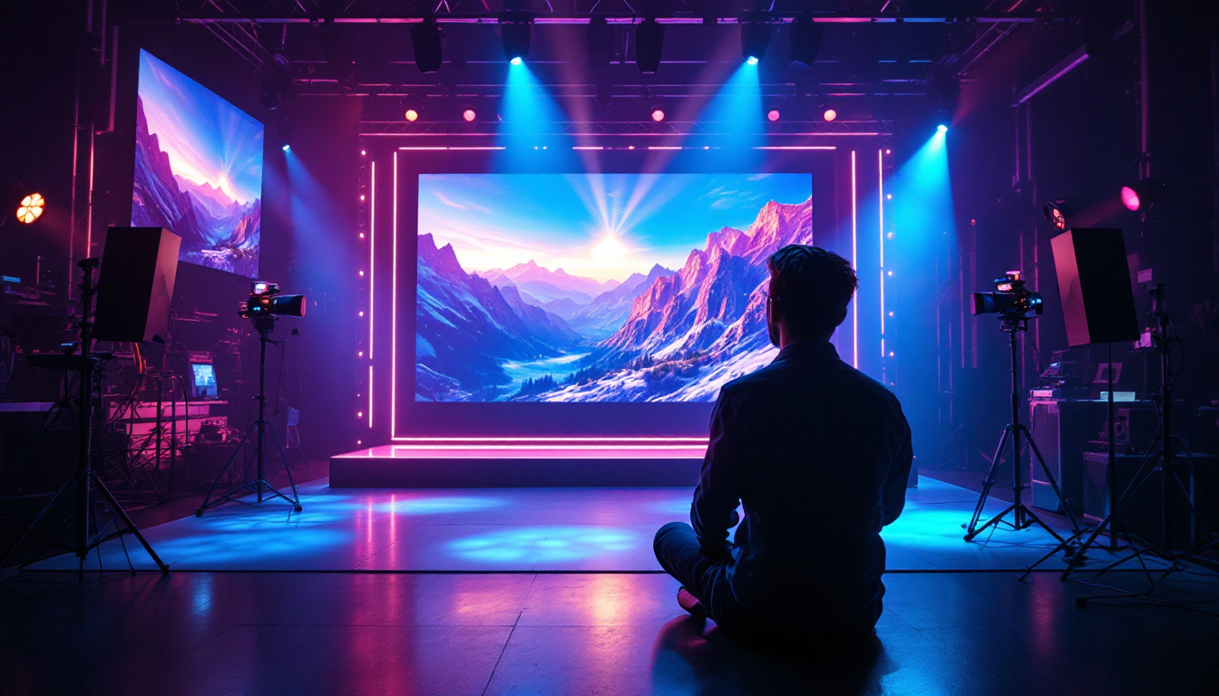 A photograph of a vibrant led virtual production stage in action