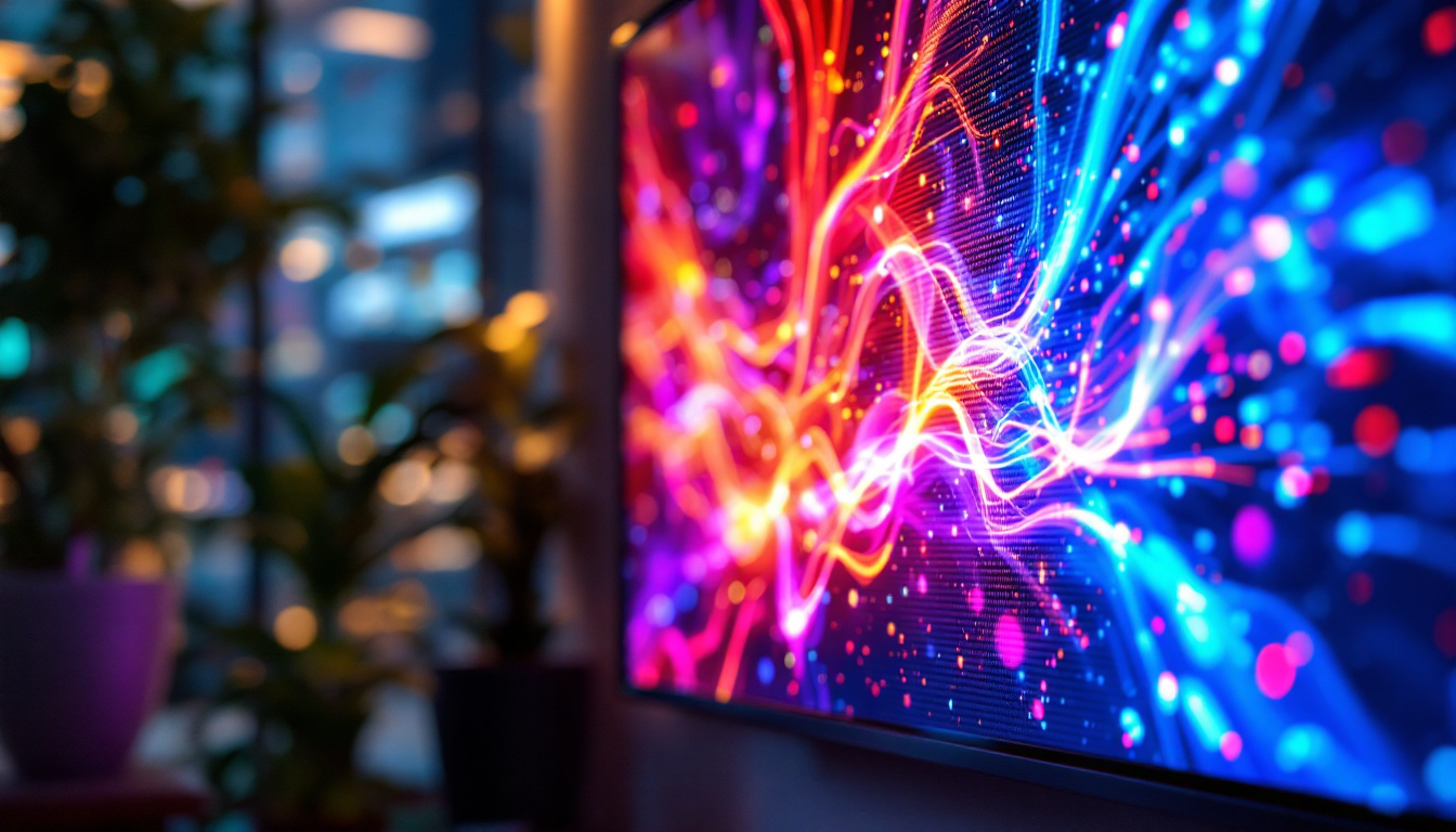 A photograph of a vibrant led display showcasing dynamic colors and imagery