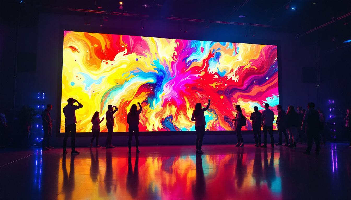 A photograph of a vibrant indoor led screen in action