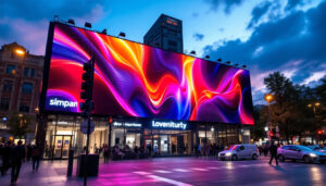 A photograph of a vibrant led board display in an urban setting