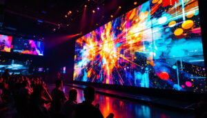A photograph of a vibrant led video wall in action