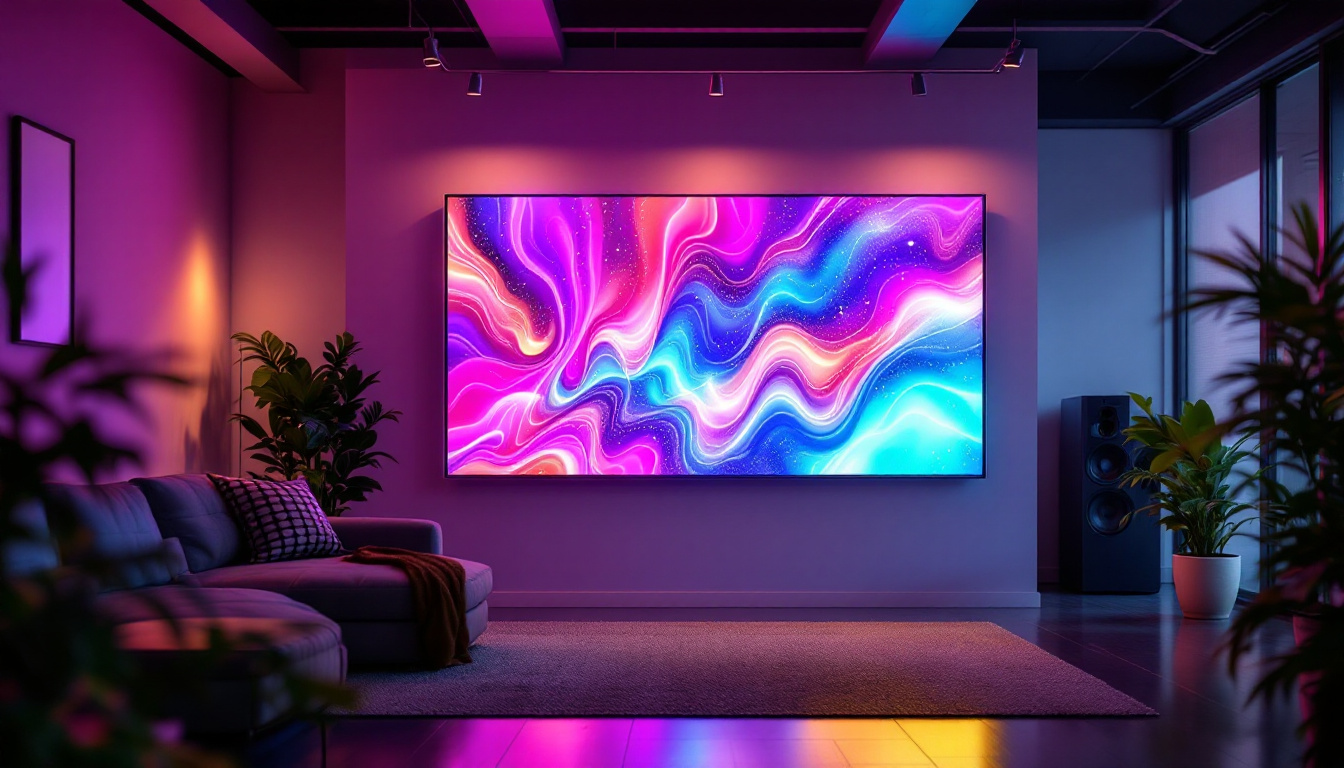 A photograph of a vibrant led wall display in a modern setting