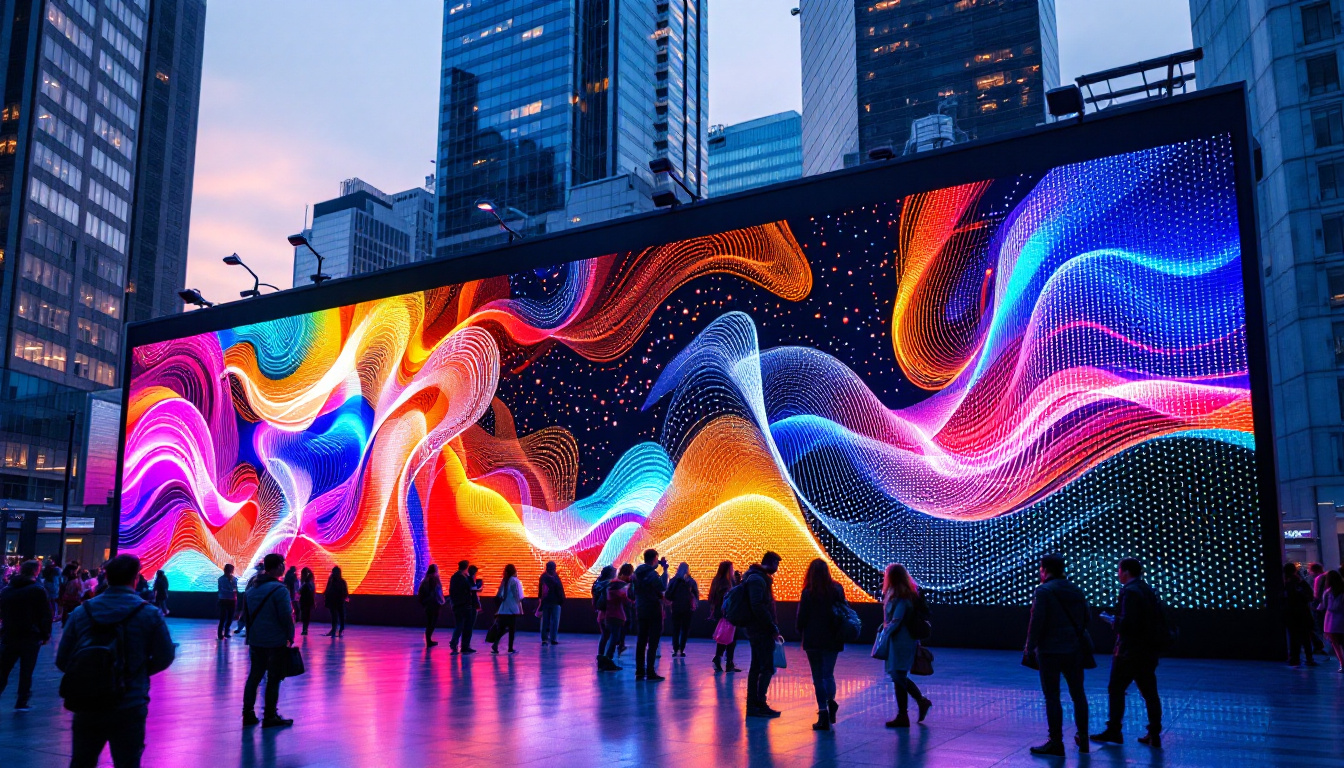 A photograph of a vibrant commercial led wall in an urban setting