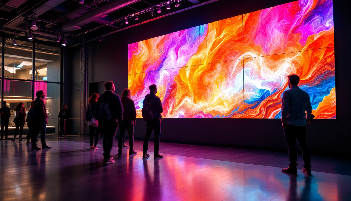 A photograph of capture a photograph of a vibrant led video wall in a dynamic setting