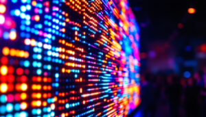 A photograph of a vibrant led display in action at a live event