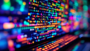 A photograph of a close-up view of an lcd monitor displaying vibrant colors and intricate details
